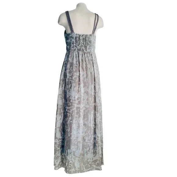 Soft Surroundings Summer Breeze Tan & Grey Abstract Sleeveless Lined Maxi Dress - Picture 3 of 16